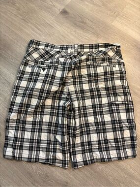 Black and White Plaid Cotton Shorts
